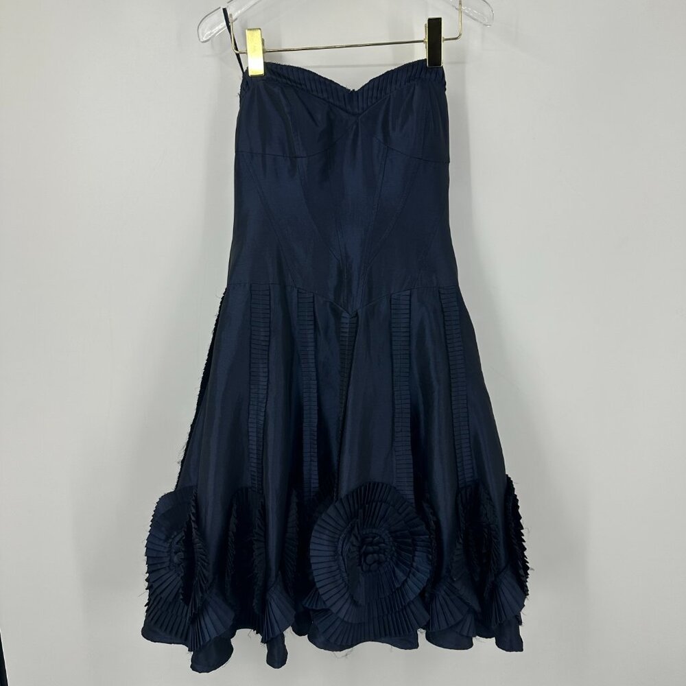 Basix Black Label Strapless Cocktail Dress Womens 6 Blue Metallic Midi Knee - Picture 5 of 13